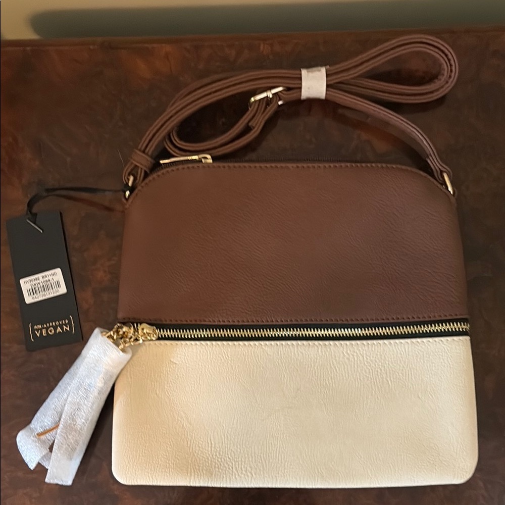 Brown and Cream Crossbody Bag with Structured Design